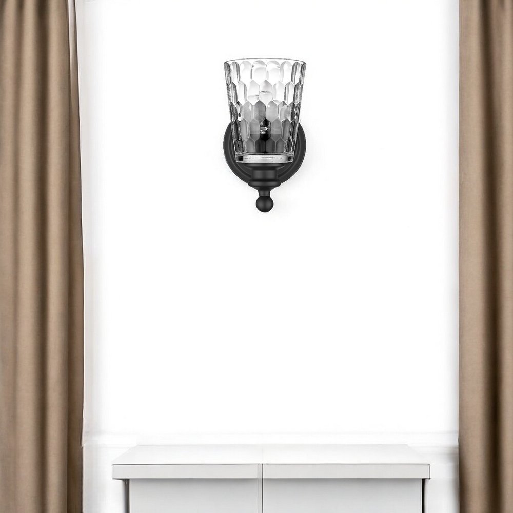 Black Metal and Pebbled Glass Wall Light HomeRoots