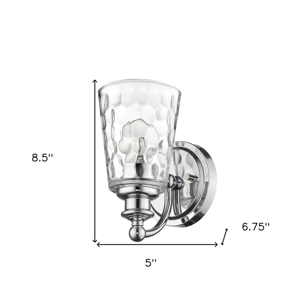 Silver Metal and Pebbled Glass Wall Light HomeRoots