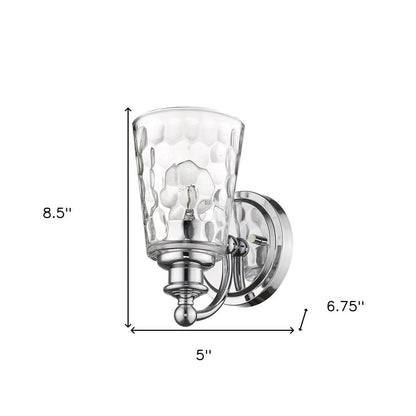Silver Metal and Pebbled Glass Wall Light HomeRoots