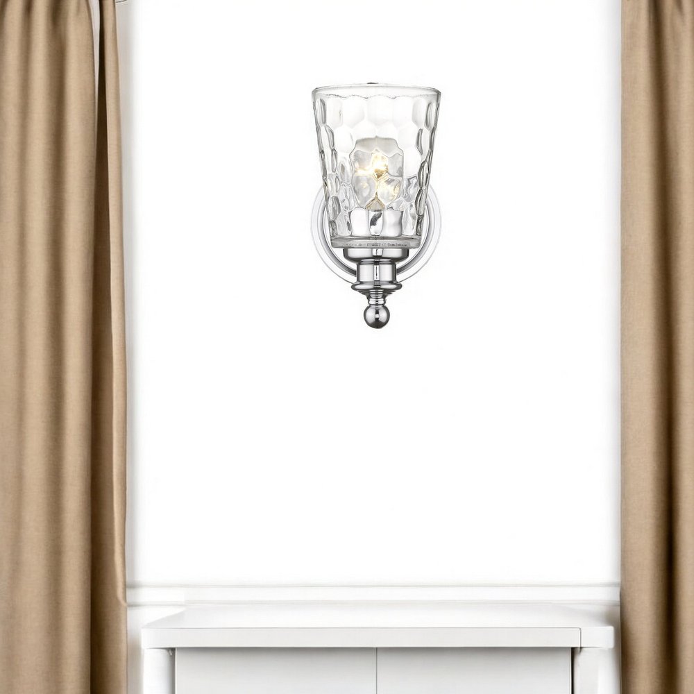 Silver Metal and Pebbled Glass Wall Light HomeRoots