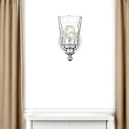 Silver Metal and Pebbled Glass Wall Light HomeRoots
