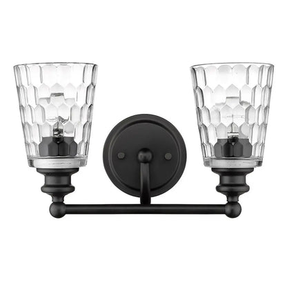 Black Metal and Pebbled Glass Two Light Wall Light HomeRoots