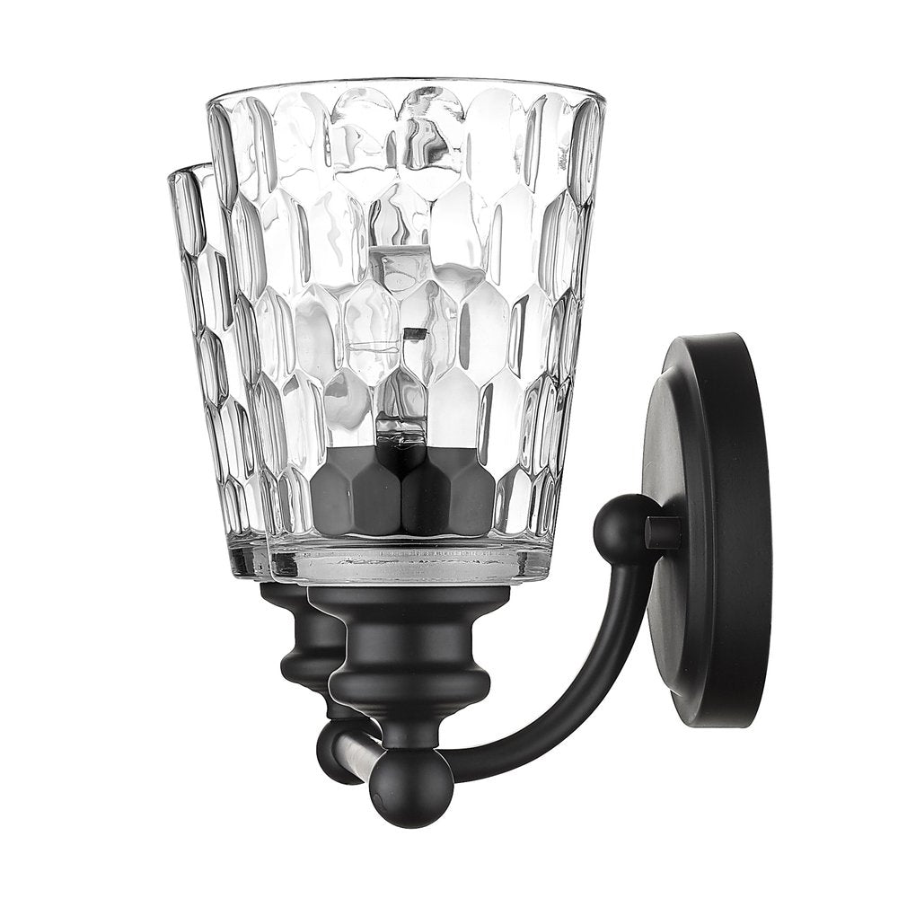 9" Black And Clear Metal and Glass Vanity Flush Mounted Sconce HomeRoots