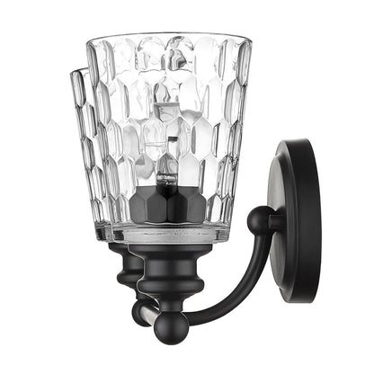 9" Black And Clear Metal and Glass Vanity Flush Mounted Sconce HomeRoots