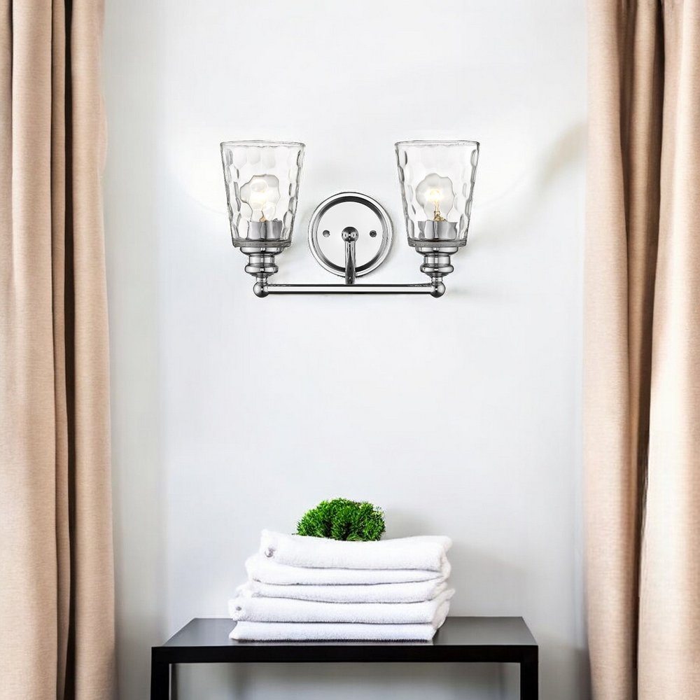 Silver Metal and Pebbled Glass Two Light Wall Light HomeRoots