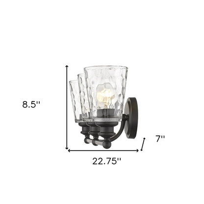 9" Black And Clear Metal and Glass Vanity Flush Mounted Sconce HomeRoots