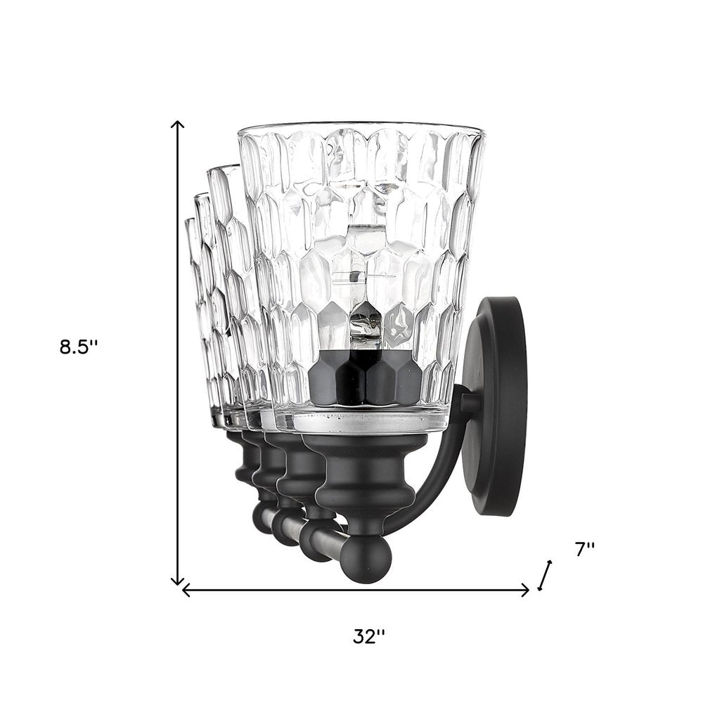 9" Black And Clear Metal and Glass Vanity Flush Mounted Sconce HomeRoots