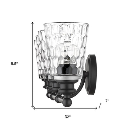 9" Black And Clear Metal and Glass Vanity Flush Mounted Sconce HomeRoots