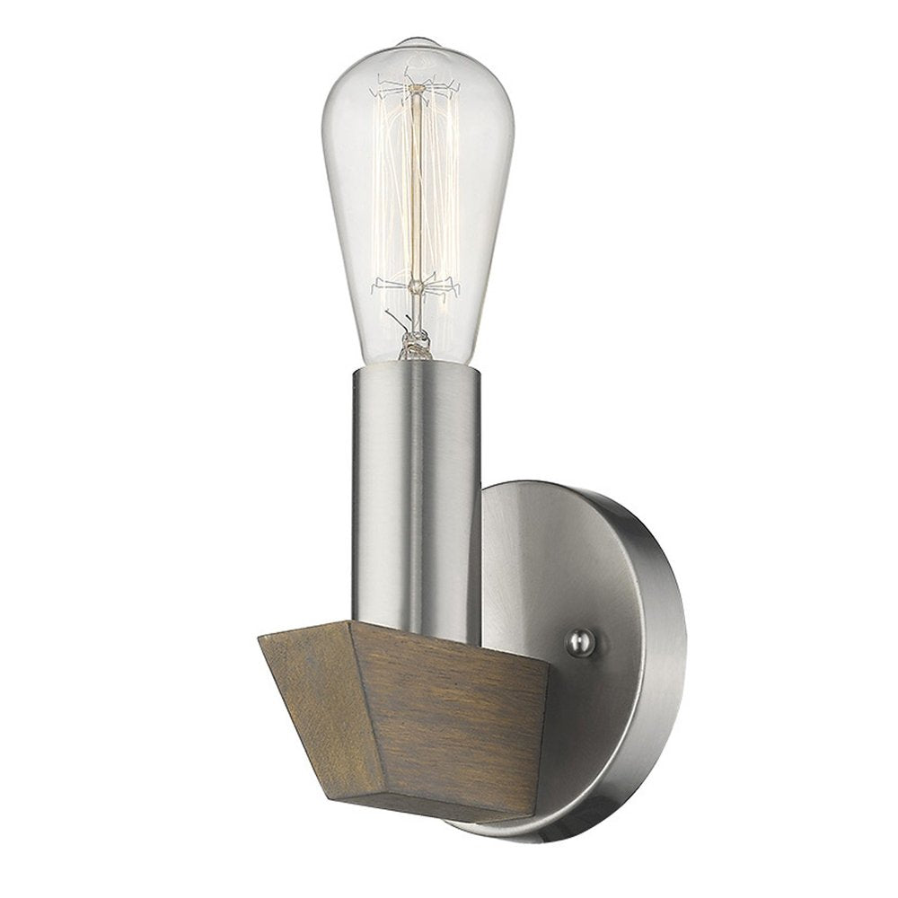 Silver Metal and Wood Wall Sconce — view 1
