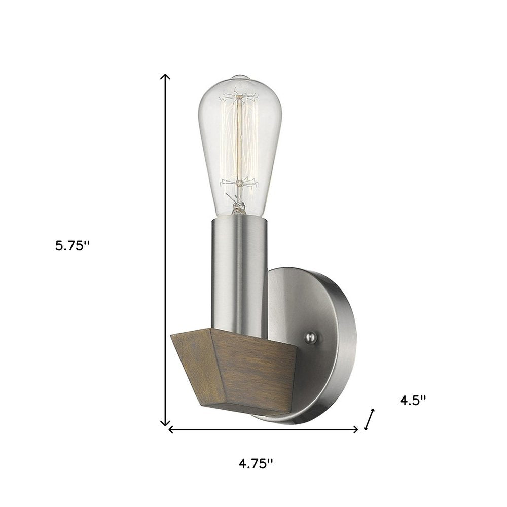 Silver Metal and Wood Wall Sconce — view 5