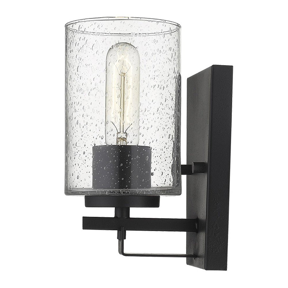 Black Metal and Textured Glass Wall Sconce HomeRoots