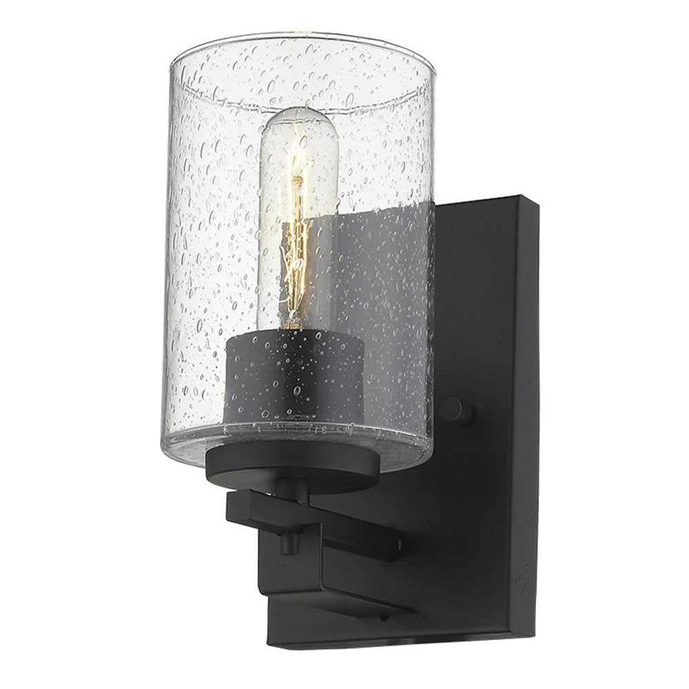Black Metal and Textured Glass Wall Sconce HomeRoots
