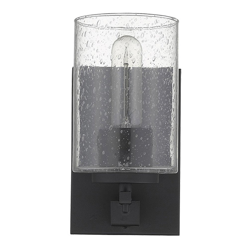 Black Metal and Textured Glass Wall Sconce HomeRoots