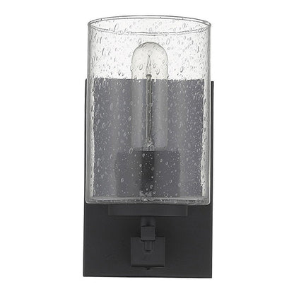 Black Metal and Textured Glass Wall Sconce HomeRoots
