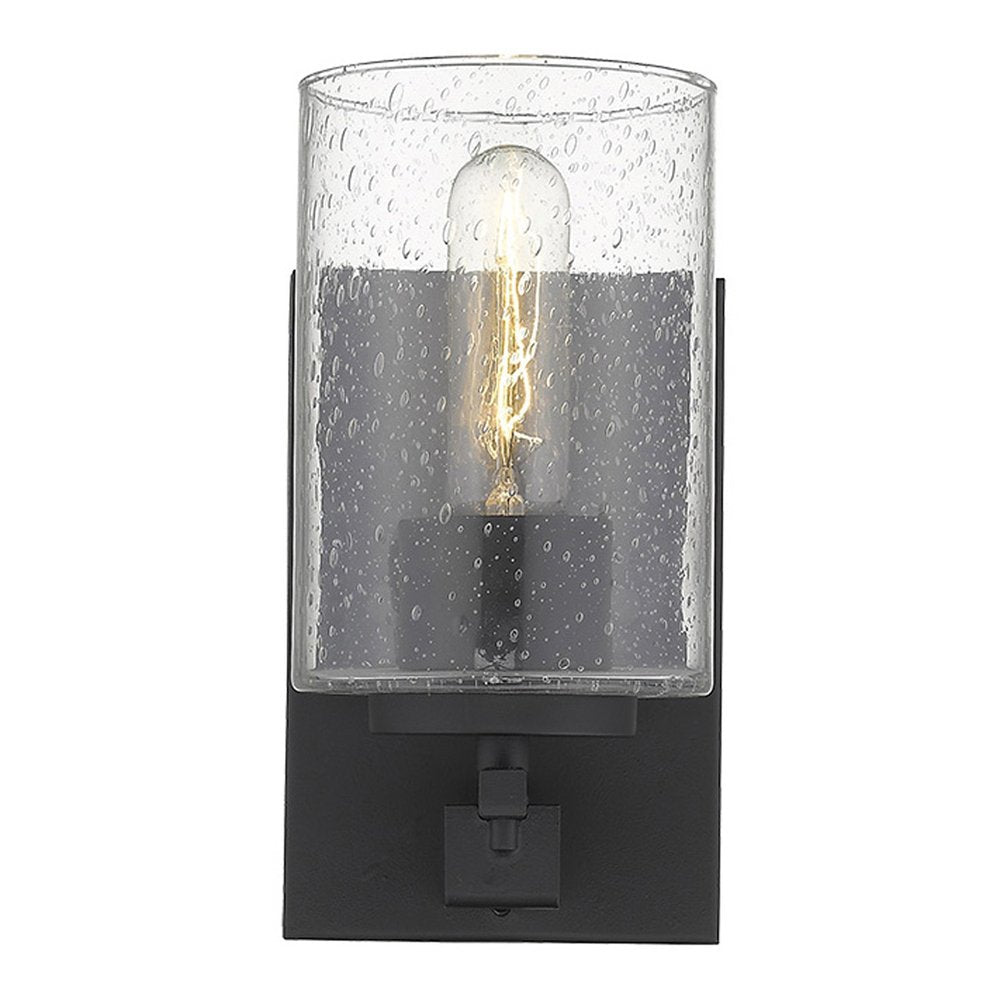 Black Metal and Textured Glass Wall Sconce HomeRoots