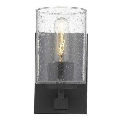Black Metal and Textured Glass Wall Sconce HomeRoots