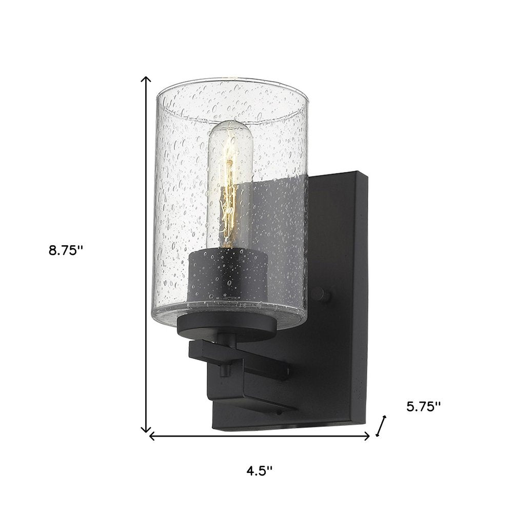 Black Metal and Textured Glass Wall Sconce HomeRoots