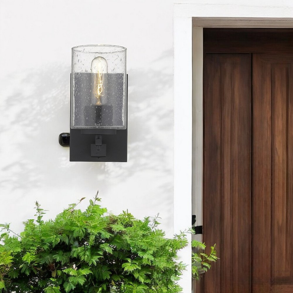 Black Metal and Textured Glass Wall Sconce HomeRoots