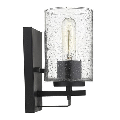 Black Metal and Textured Glass Wall Sconce HomeRoots