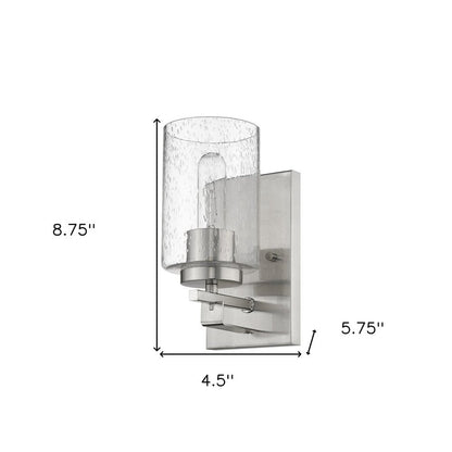 Silver Metal and Textured Glass Wall Sconce HomeRoots
