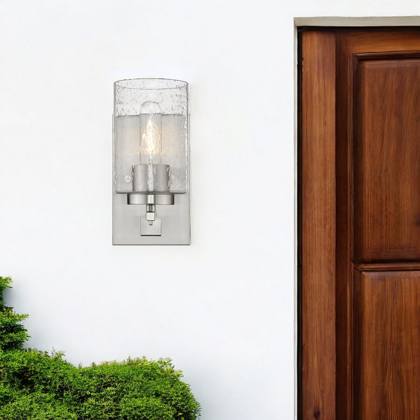 Silver Metal and Textured Glass Wall Sconce