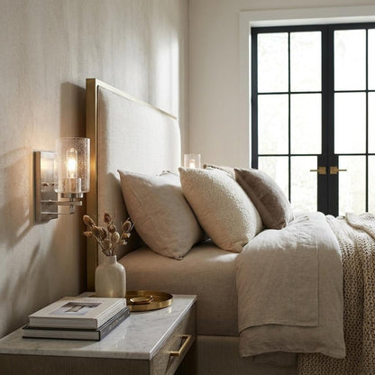 Silver Metal and Textured Glass Wall Sconce HomeRoots