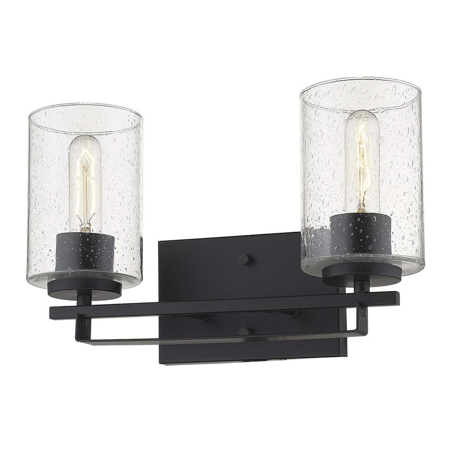 Black Metal and Textured Glass Two Light Wall Sconce