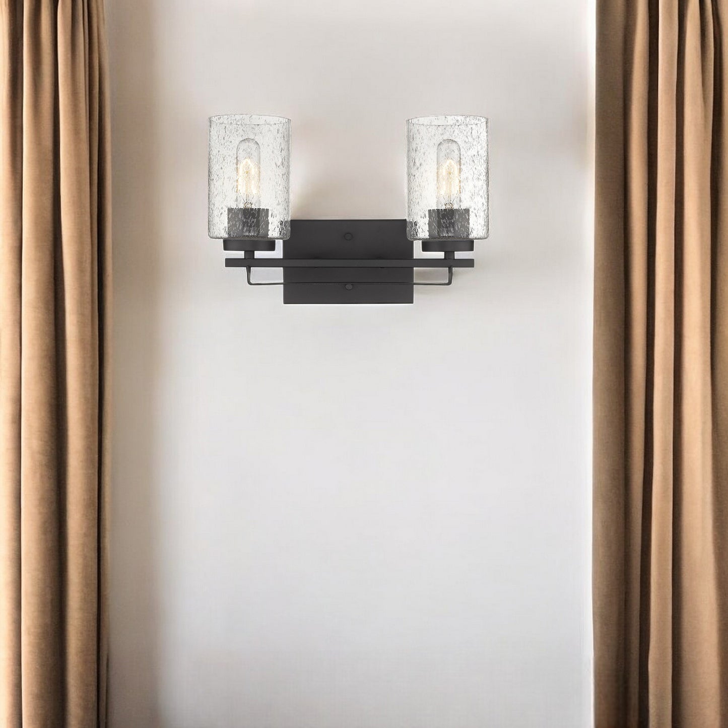 Bronze Metal and Textured Glass Two Light Wall Sconce