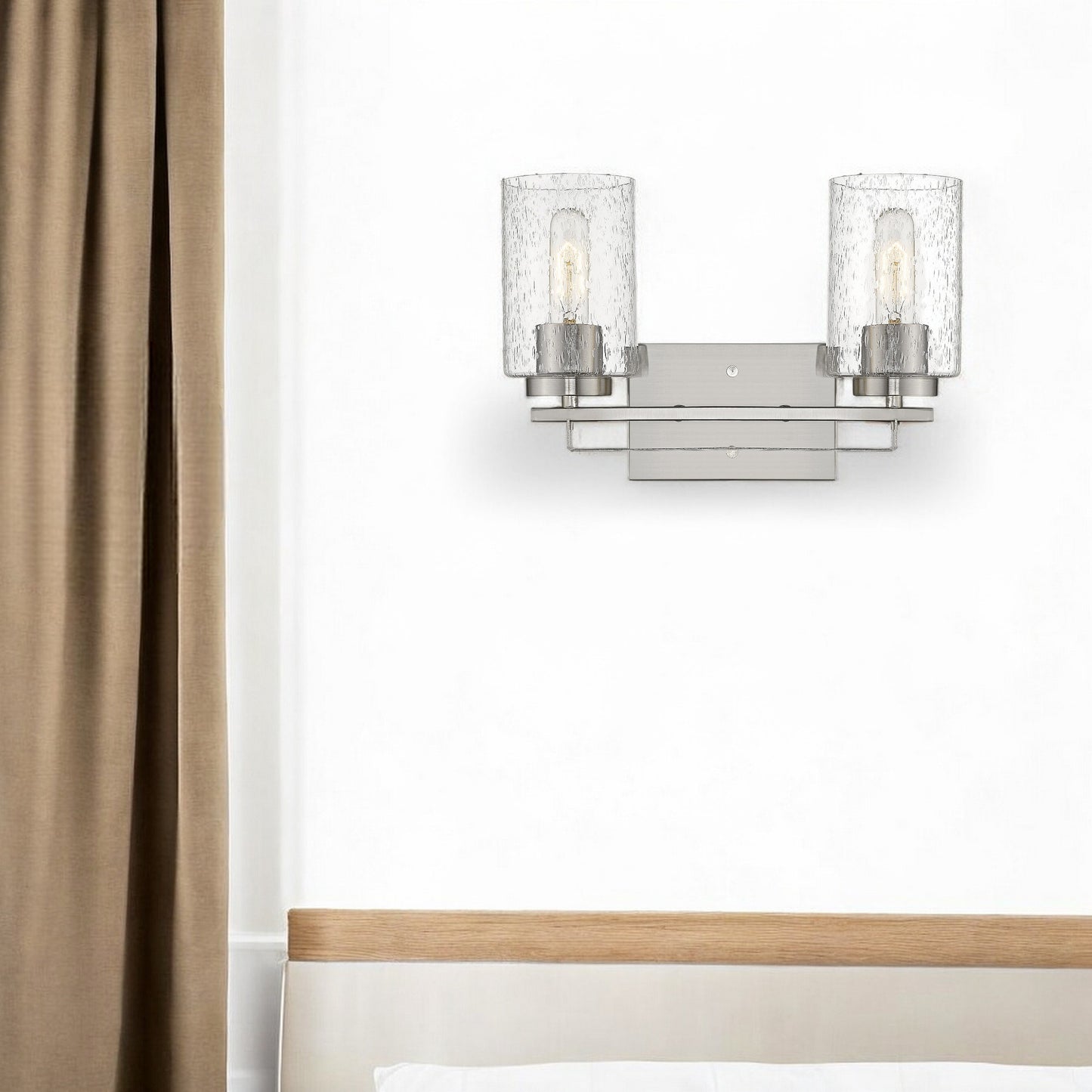 Silver Metal and Textured Glass Two Light Wall Sconce