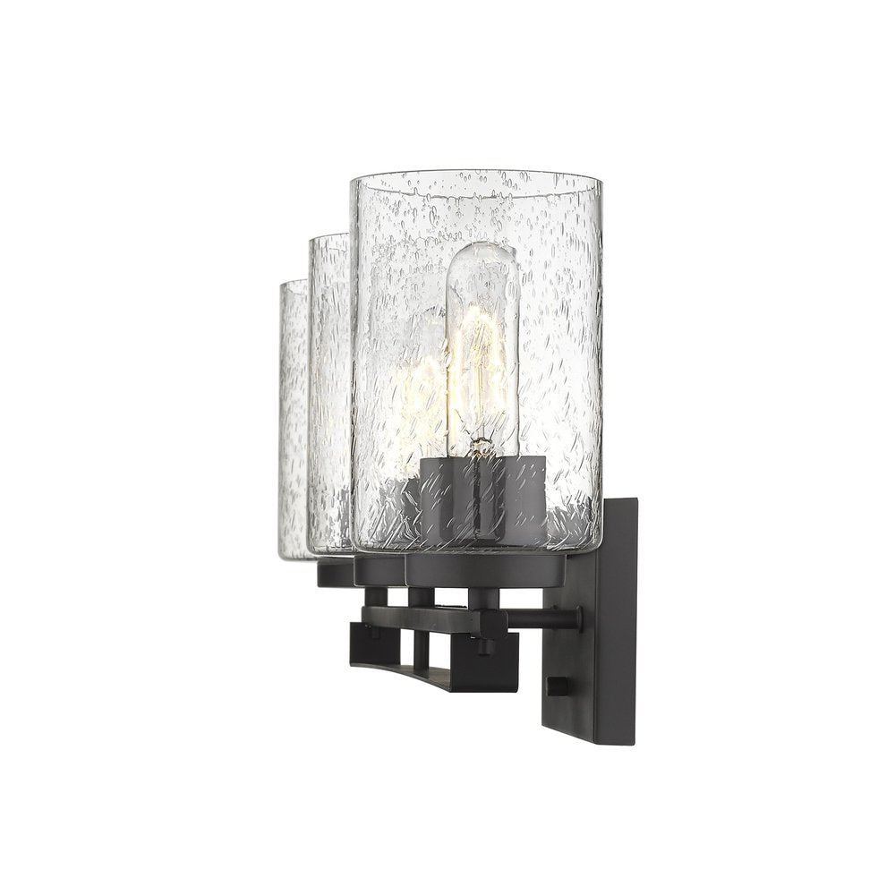 Bronze Metal and Textured Glass Three Light Wall Sconce HomeRoots