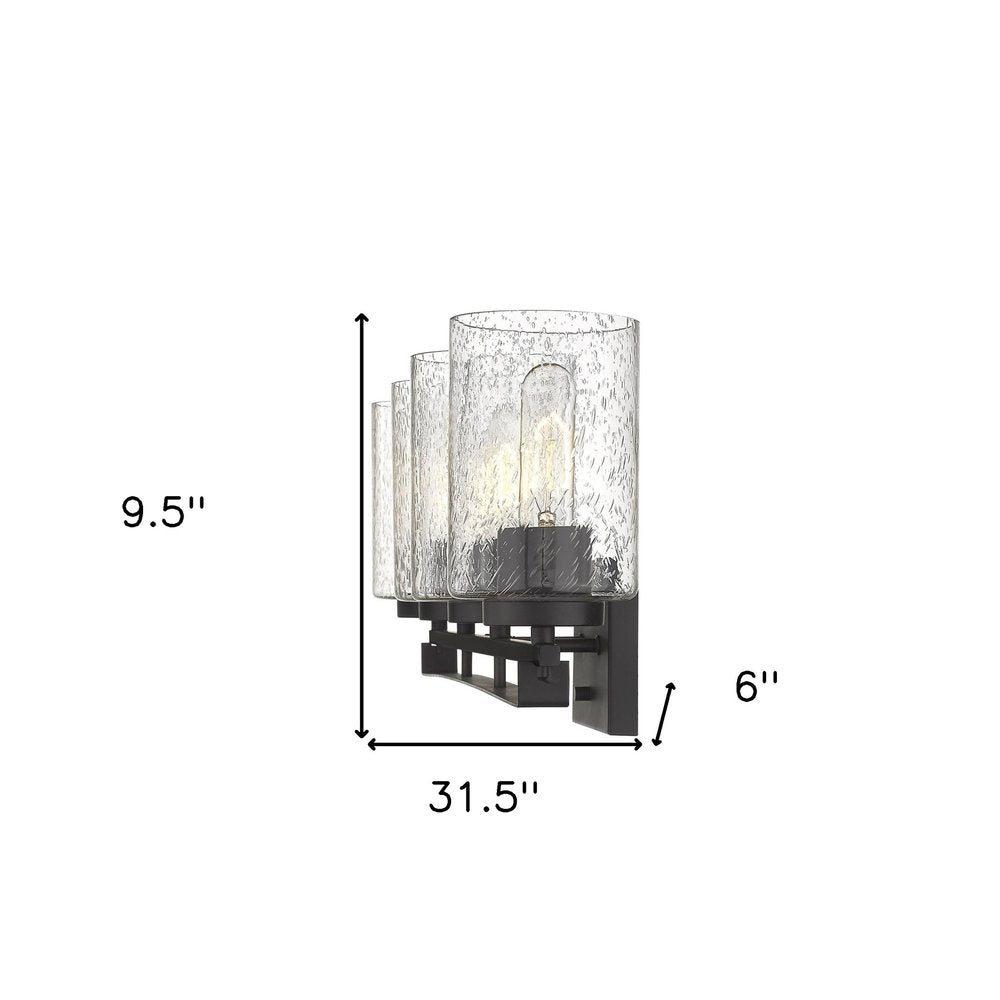 10" Black And Clear Metal and Glass Vanity Flush Mounted Sconce HomeRoots