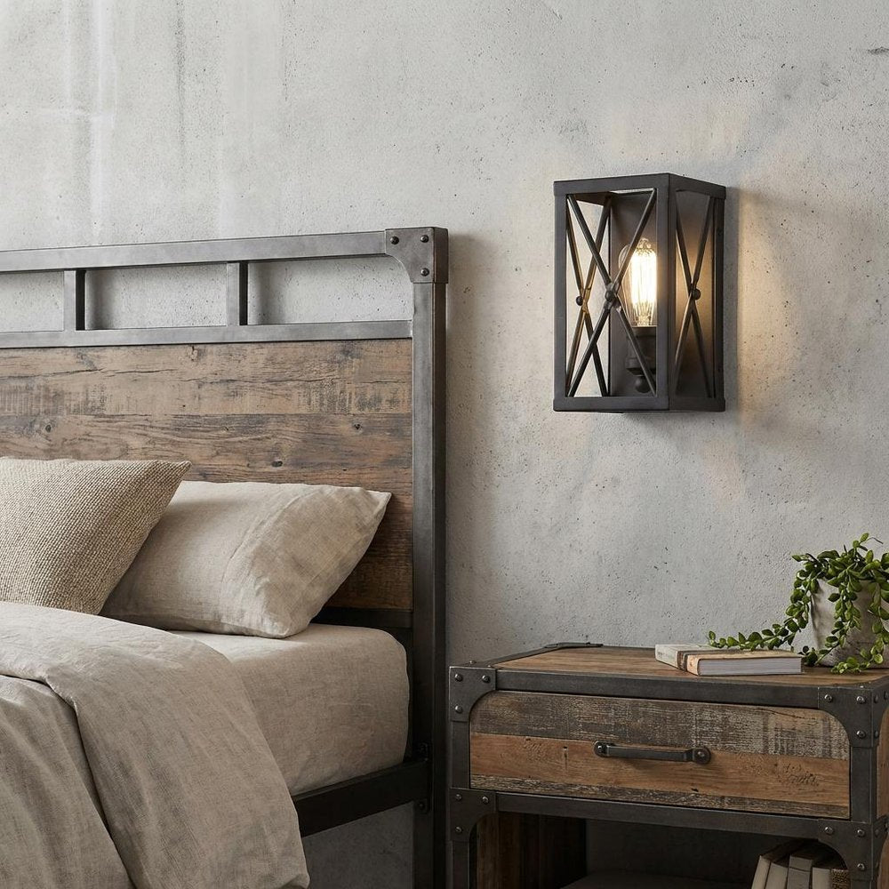 Matte Black Metal Geometric Wall Light HomeRoots