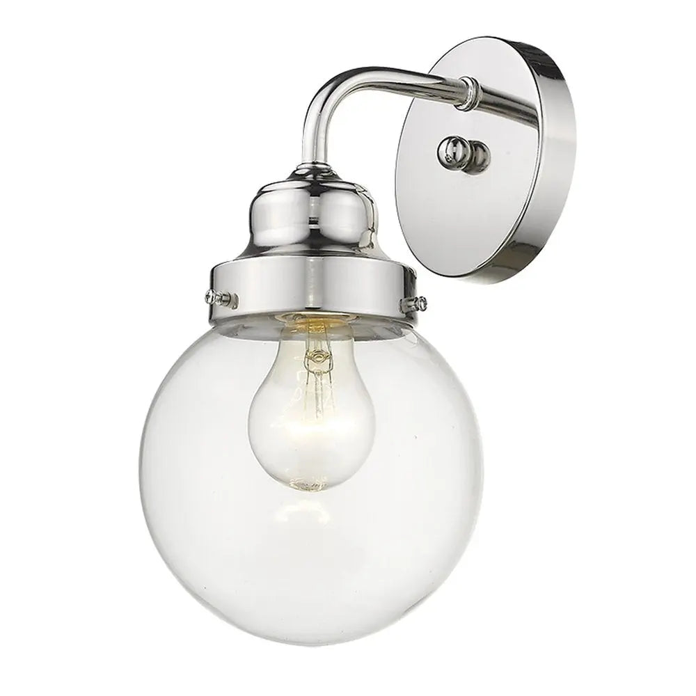 One Light Silver Wall Sconce with Round Glass Shade HomeRoots