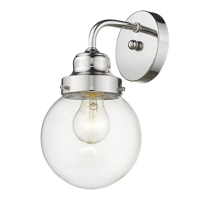 One Light Silver Wall Sconce with Round Glass Shade HomeRoots
