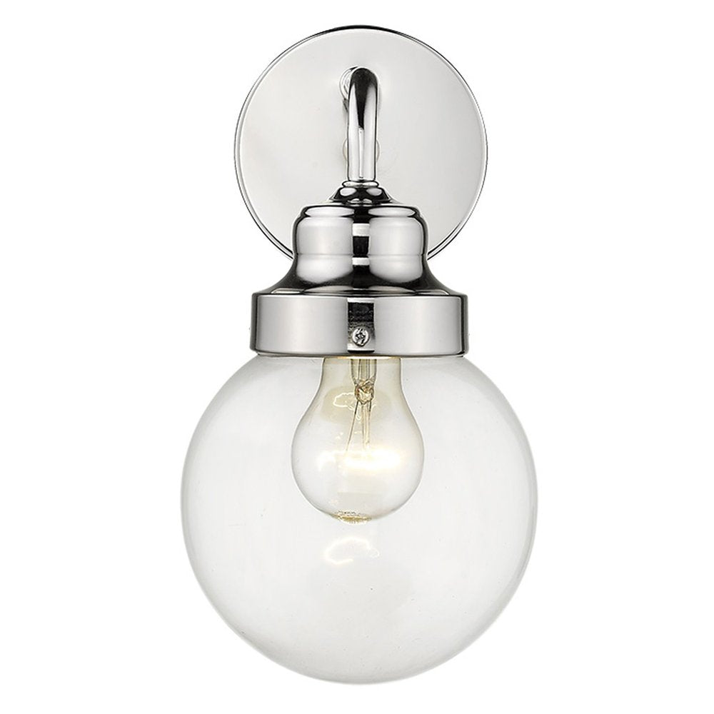 One Light Silver Wall Sconce with Round Glass Shade — view 2