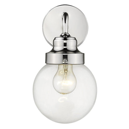 One Light Silver Wall Sconce with Round Glass Shade HomeRoots