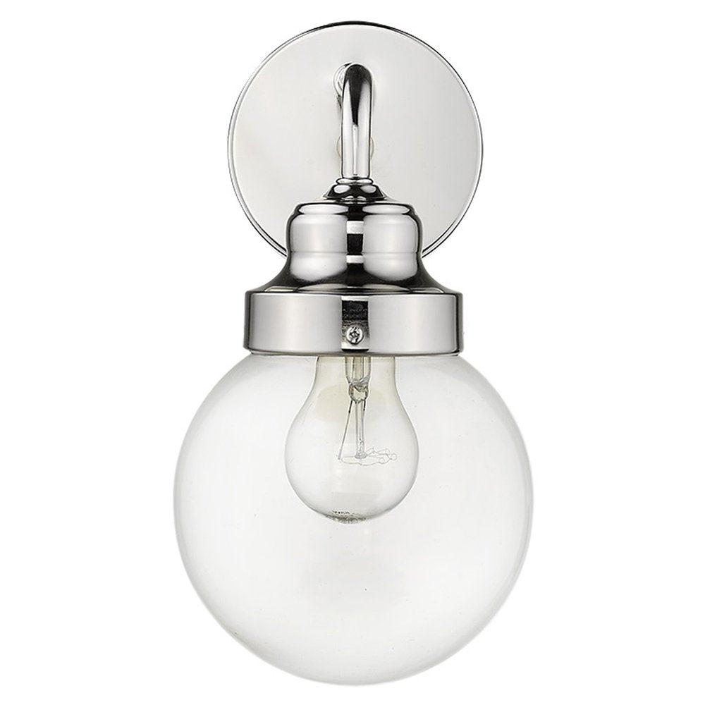 One Light Silver Wall Sconce with Round Glass Shade — view 3