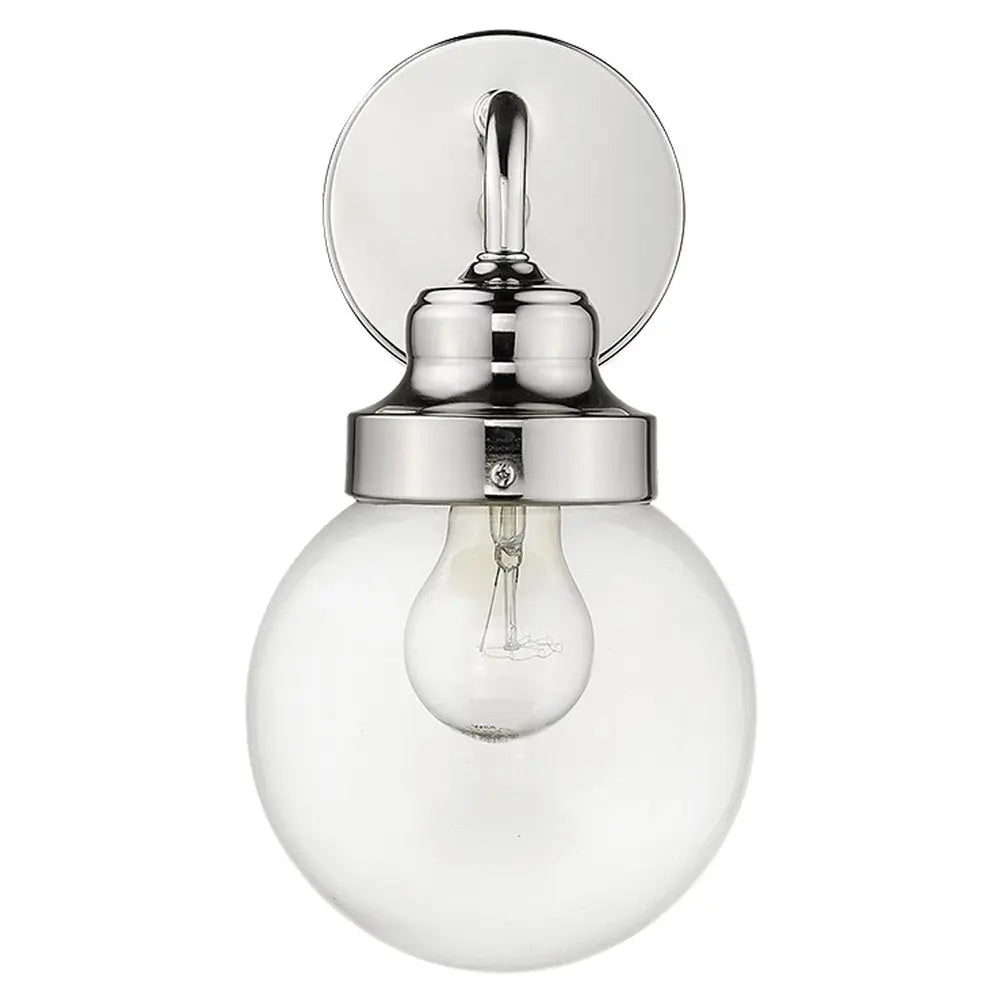 One Light Silver Wall Sconce with Round Glass Shade HomeRoots