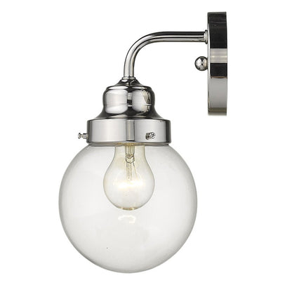 One Light Silver Wall Sconce with Round Glass Shade HomeRoots