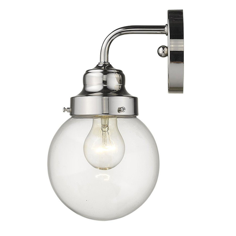 One Light Silver Wall Sconce with Round Glass Shade HomeRoots
