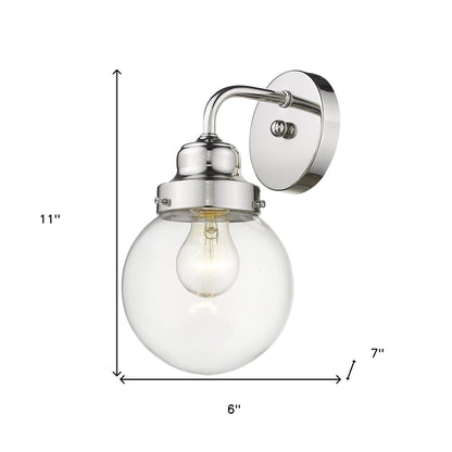 One Light Silver Wall Sconce with Round Glass Shade