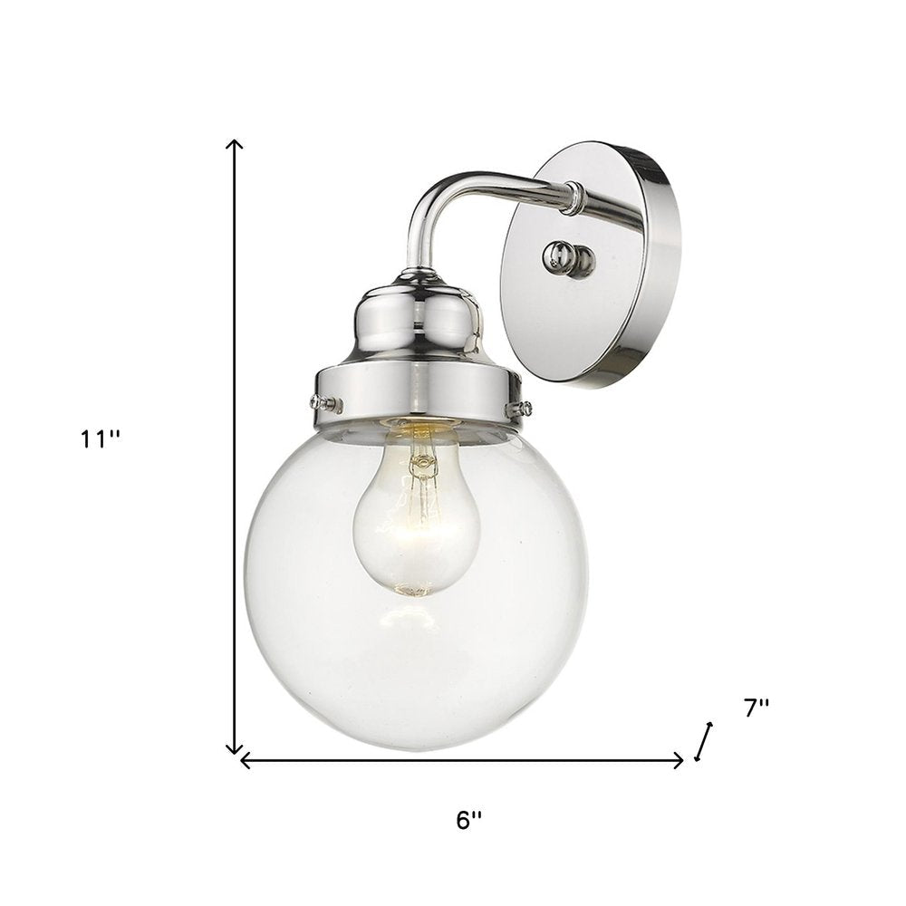 One Light Silver Wall Sconce with Round Glass Shade — view 5