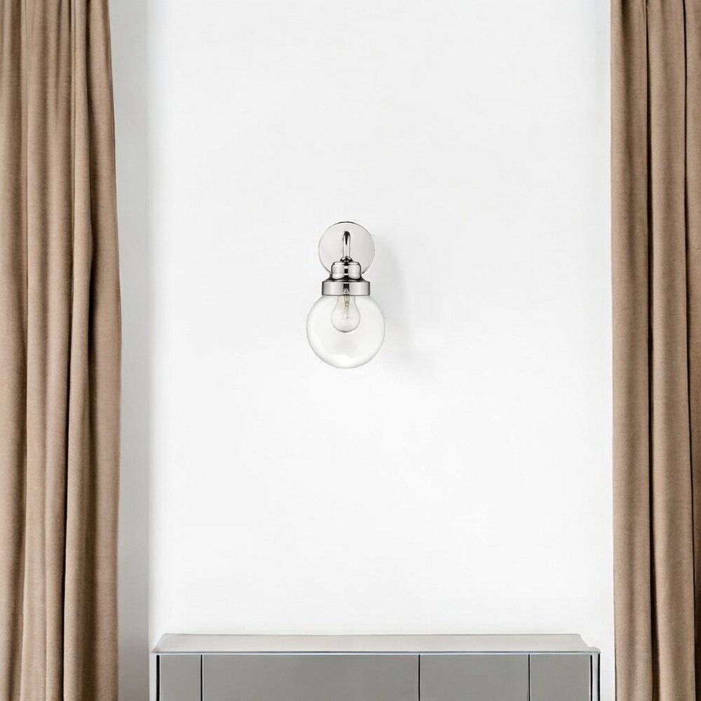 One Light Silver Wall Sconce with Round Glass Shade HomeRoots