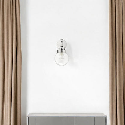 One Light Silver Wall Sconce with Round Glass Shade HomeRoots