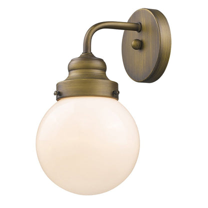 One Light Gold Wall Sconce with Round Glass Shade HomeRoots