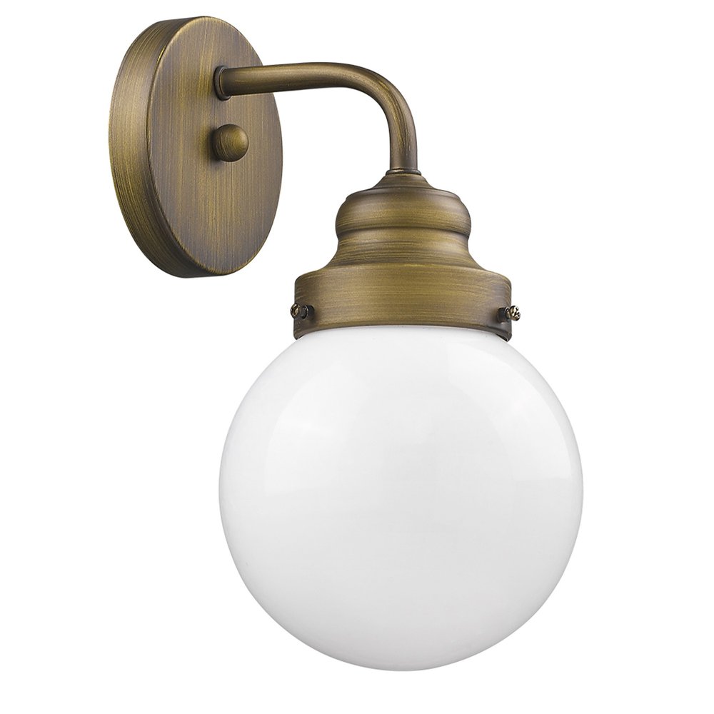 One Light Gold Wall Sconce with Round Glass Shade HomeRoots