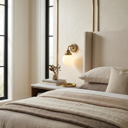 One Light Gold Wall Sconce with Round Glass Shade HomeRoots