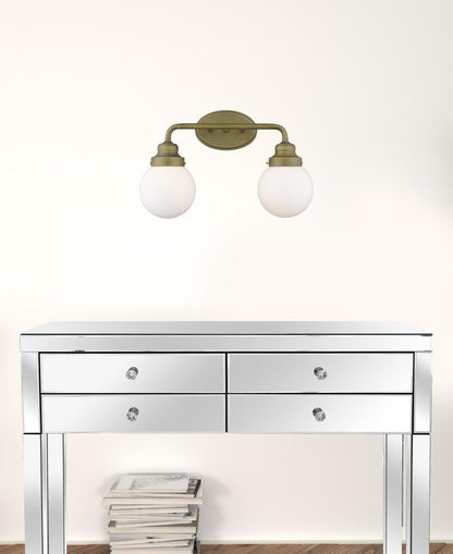 Two Light Gold Wall Sconce with Round Glass Shade HomeRoots