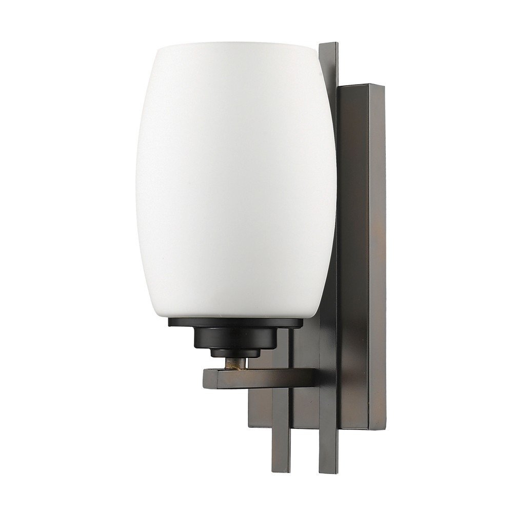 Geometric Bronze Wall Sconce with Frosted Glass Shade — view 1
