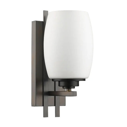 Geometric Bronze Wall Sconce with Frosted Glass Shade HomeRoots